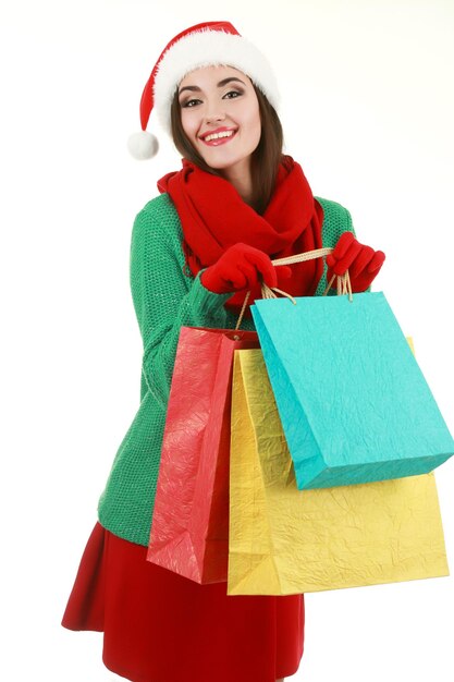 Compras felices Navidad mujer con bolsas