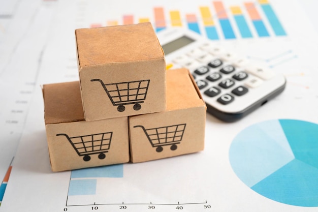 Compras en línea Caja de carrito de compras en calculadora importación exportación finanzas comercio