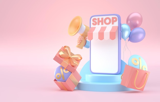 Compras en línea Concepto 3D Ilustración 3D