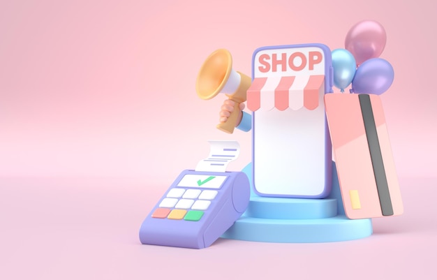 Compras en línea Concepto 3D Ilustración 3D