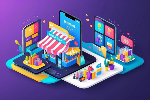 compras en línea concepto de aplicación móvil ilustración de diseño plano