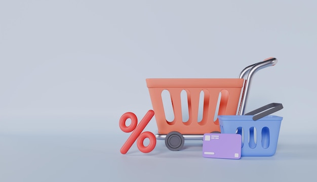 Compras en línea con concepto de cesta tarjeta de crédito precio de descuento