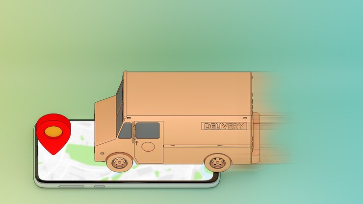 compras en línea y concepto de entrega representación 3D