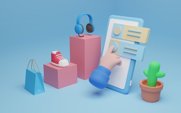 Compras en línea en una ilustración 3d de teléfono inteligente