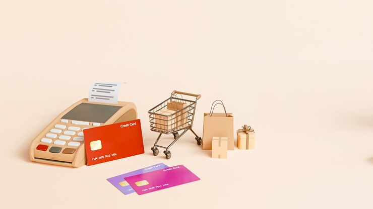 Compras en línea y pago en línea concepto 3d ilustración marketing