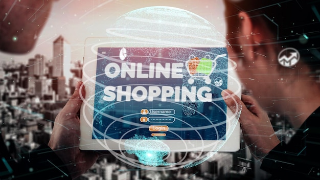 Compras en línea y tecnología de dinero en Internet conceptual