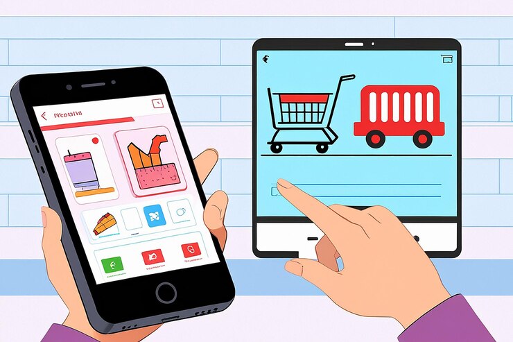 Foto compras en línea con el teléfono inteligente