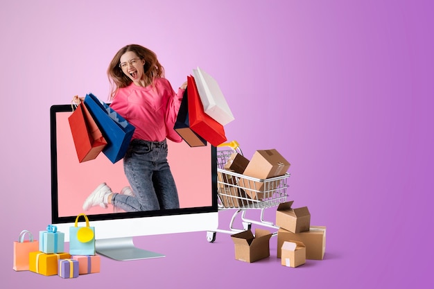 Compras de moda en línea con computadora