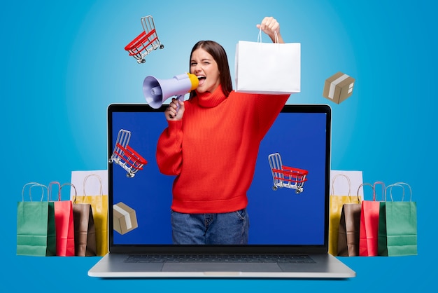 Compras de moda en línea con portátil