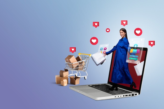 Compras de moda en línea con portátil