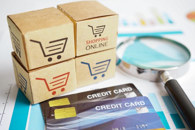 Compras on-line Caixa de carrinho de compras com cartão de crédito importação exportação finanças comércio