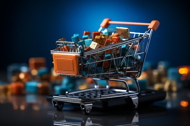 Compras on-line em site ou aplicação móvel Vector conceito de marketing e marketing digital Hor