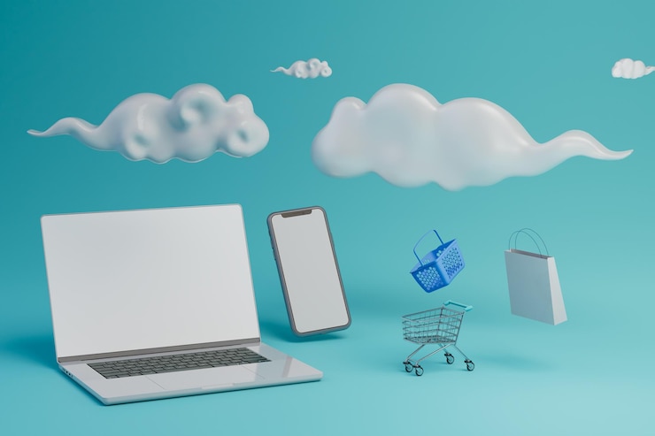 Foto compras on-line via smartphone. compras dos sonhos. smartphone, pacote, carrinho e cesta de compras