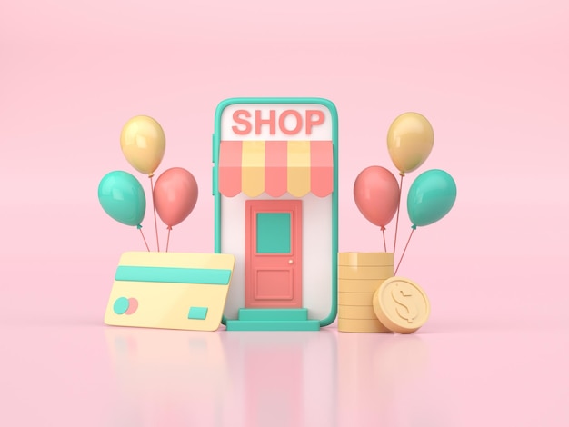 Compras online com 3d store 3d render