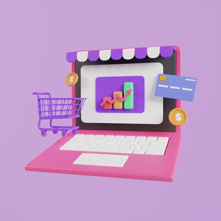 Foto compras online ilustração 3d loja online pagamento online e conceito de entrega