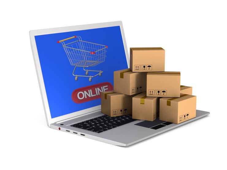 Foto compras online. renderização 3d isolada