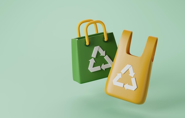 Compras sostenibles Icon 3D de la ecología de la bolsa reciclada Icon 3d Render