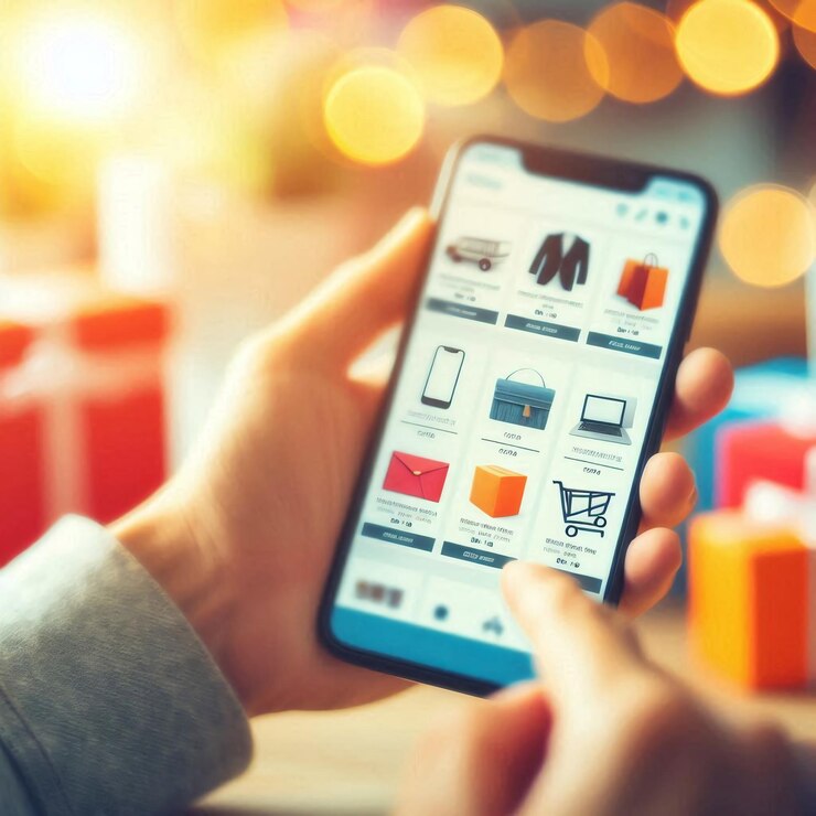 Foto compras a través de teléfonos móviles comercio electrónico