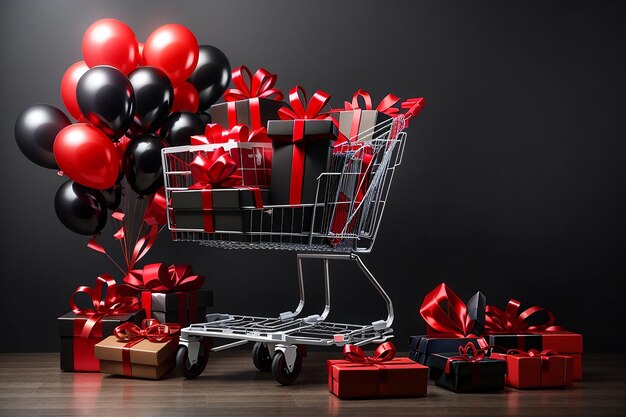 Compras de viernes negro con globos y cajas de regalo ultra hd