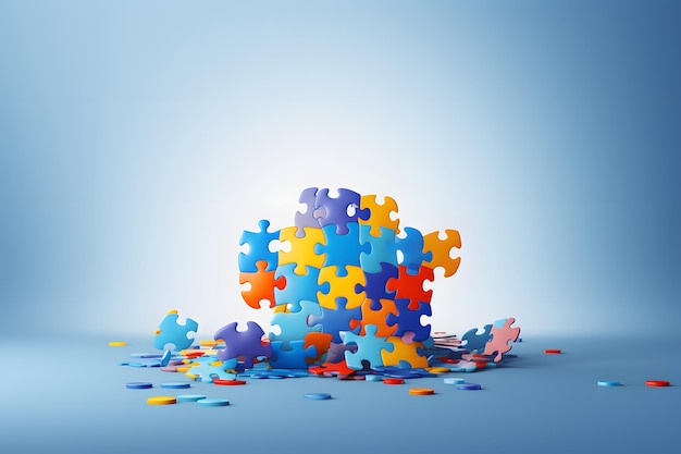 Compreendendo o autismo peças de quebra-cabeça coloridas colocadas na mesa