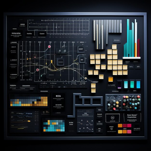 Foto comprender los componentes de datos de knolling del rompecabezas con plataformas de anuncios y clientes en el black bac