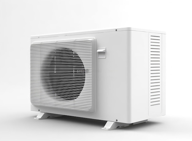 Foto compressor de unidade externa de ar condicionado isolado em fundo branco