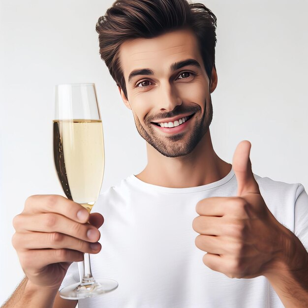 Foto comprimento completo de sorridente jovem empresário bonito de pé e segurando vidro ia geradora