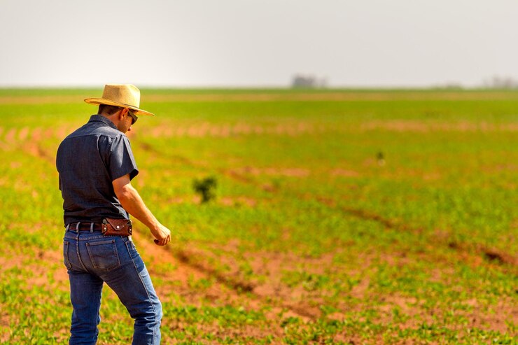 Foto comprimento total do homem de pé no campo