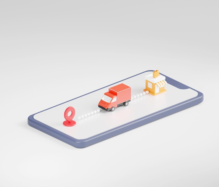 Foto comprobación de la aplicación de servicio de entrega en el teléfono móvil en 3d render
