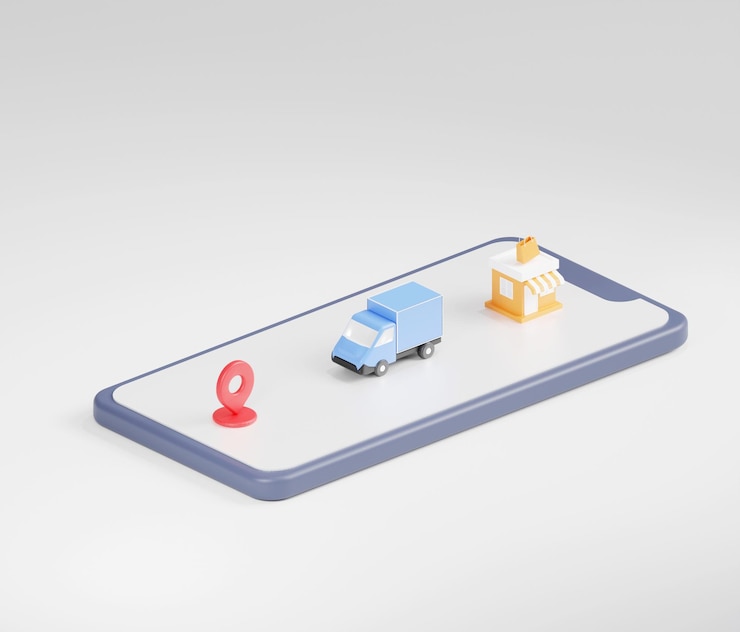 Foto comprobación de la aplicación de servicio de entrega en el teléfono móvil en 3d render