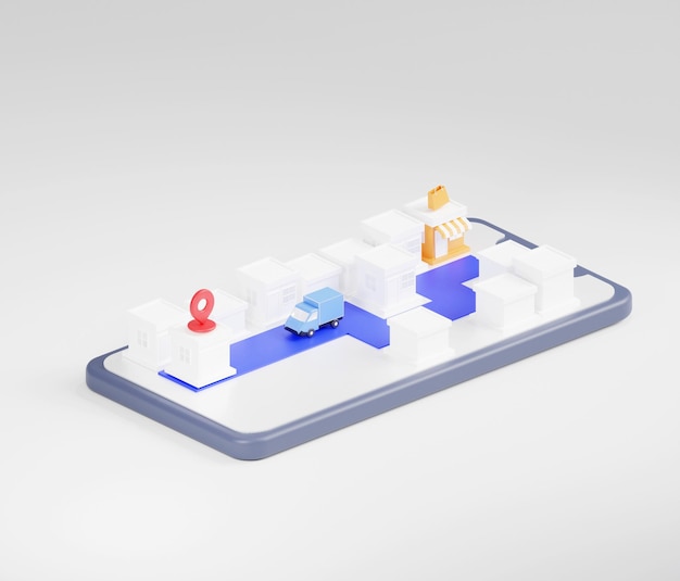 Comprobación de la aplicación de servicio de entrega en el teléfono móvil en 3D Render