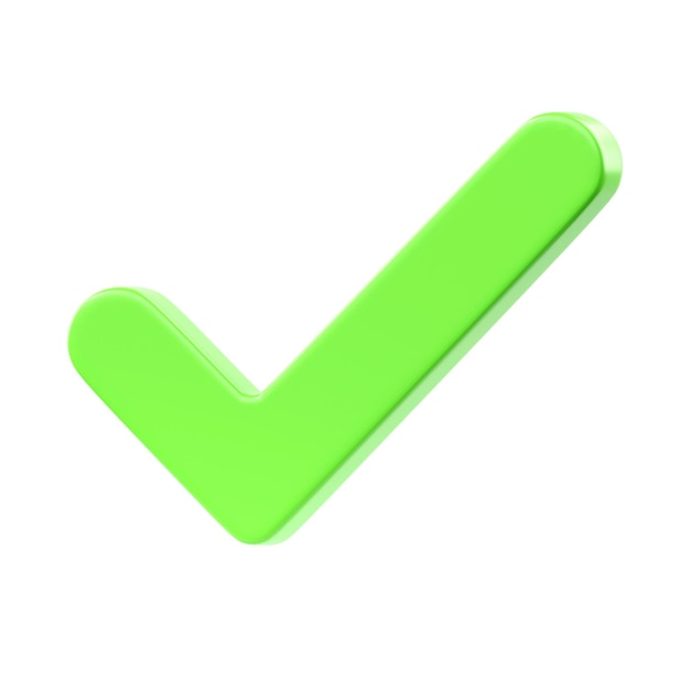 Comprobar d render ilustración casilla de verificación botón ok concepto y éxito icono verde aceptar marca de verificación selec