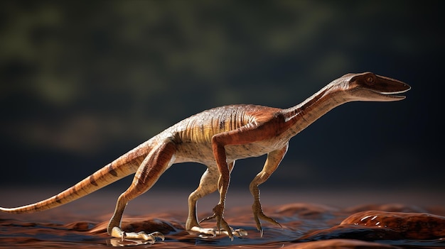 Compsognathus longipes im Wald, ein Dinosaurier aus der späten Jurazeit. Generative KI