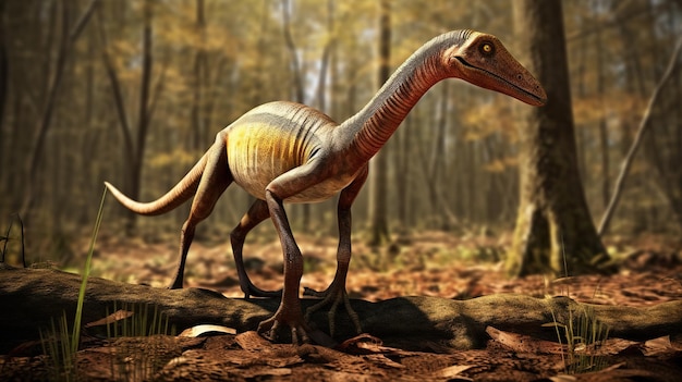 Compsognathus longipes na floresta um dinossauro do final do período Jurássico Generative AI