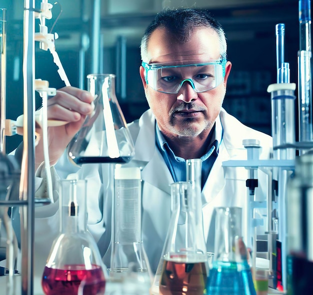 Foto compuestos de mezcla química en laboratorio