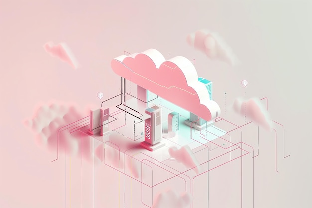 Computação em nuvem conceito isométrico renderização 3D ilustração 3D