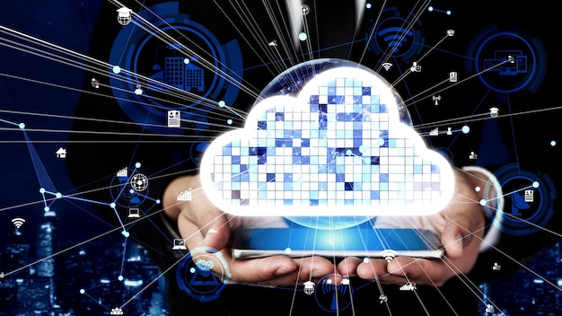 Computação em nuvem conceitual e tecnologia de armazenamento de dados para inovação futura