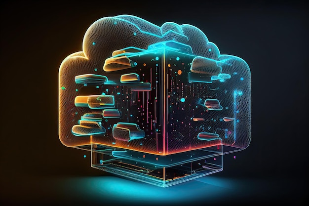 Computação em nuvem no servidor de dados Tecnologia em nuvem banco de dados IA ilustração generativa