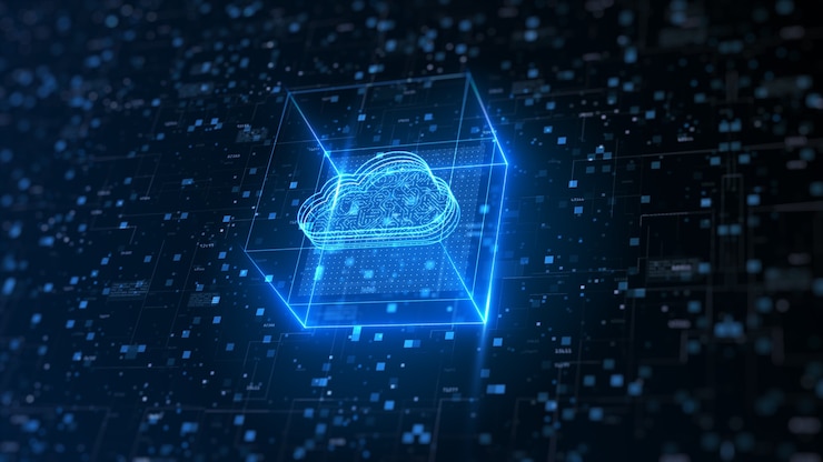 Foto computación en la nube de alta tecnología y seguridad cibernética.