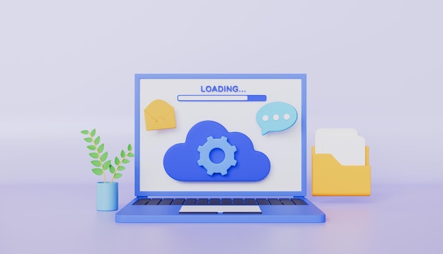 Computación en la nube con carga de archivos digitales interfaz del sitio y carpeta Copias de seguridad en almacenamiento en la nube