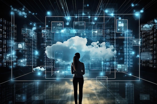 Computación en la nube Concepto silueta negra de una mujer de negocios