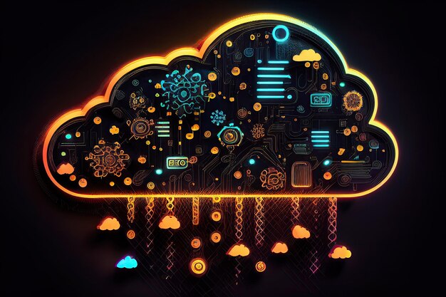 Computación en la nube en el servidor de datos Base de datos de tecnología en la nube Ilustración de IA generativa