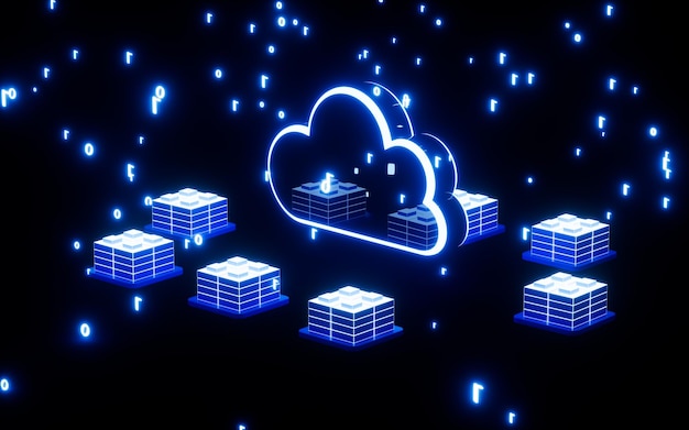 Computación en la nube y sistema binario Rendering 3D Dibujo digital