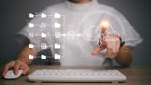 Foto computación en la nube y tecnologías de almacenamiento en línea servicios de servidor de internet transferencia de datos y gestión de datos sistema de gestión de documentos base de datos de documentación en línea dms