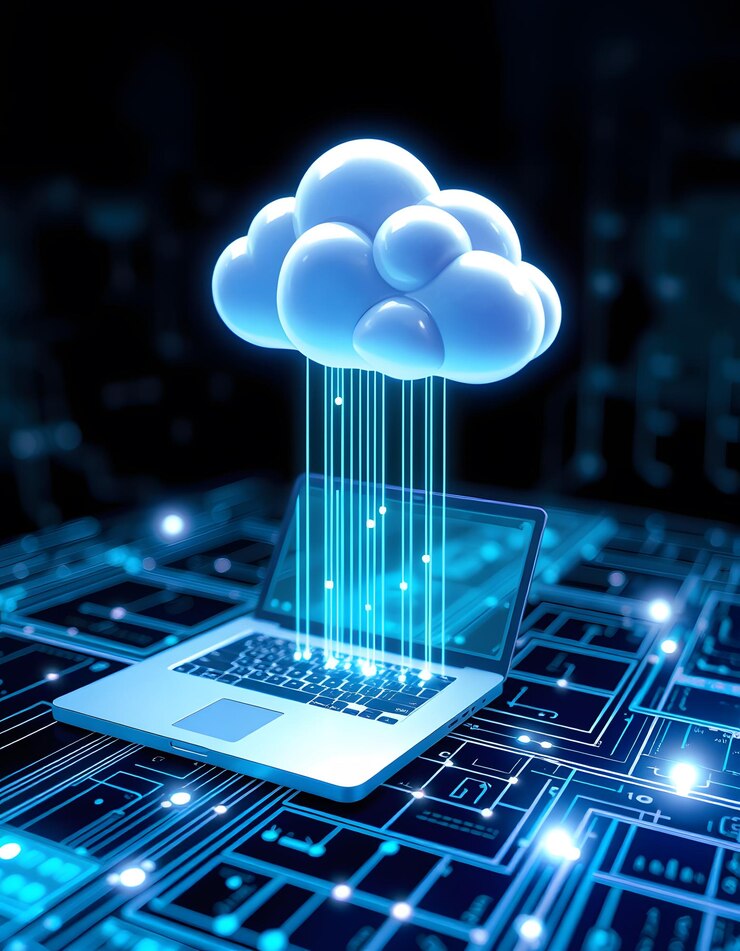 Foto la computación en la nube transfiere grandes datos en internet tecnología digital futurista aislada con blanco