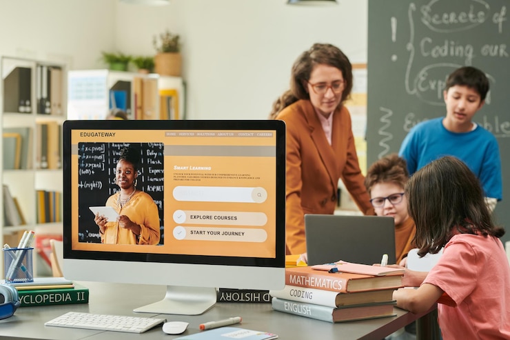 Foto computador com curso de aprendizagem on-line