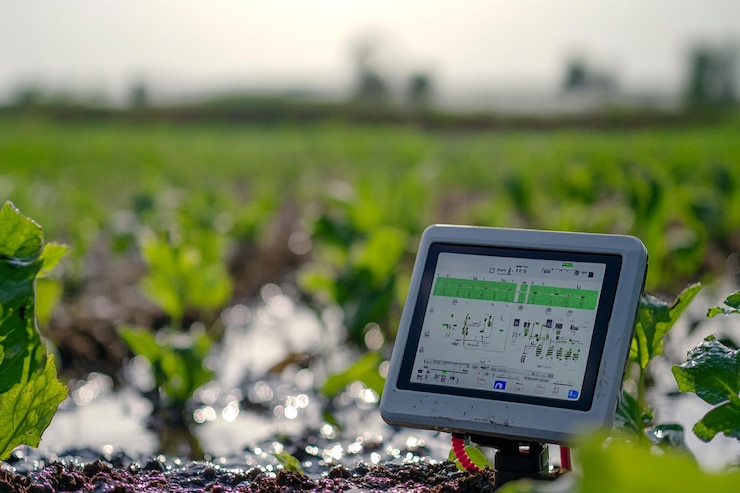 Foto computador de irrigação inteligente no campo