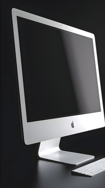 Foto computador de mesa moderno com tela em branco em fundo preto renderização 3d
