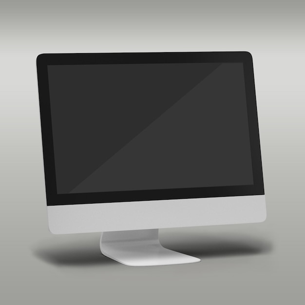 Computador de tela preta em branco isolado em fundo cinzento