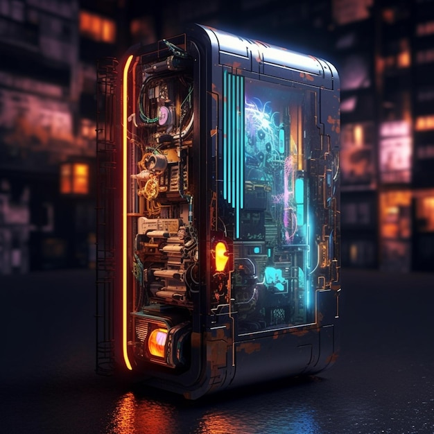 Computador gaming luzes case design cyberpunk fotografia tecnológica imagem arte gerada por IA